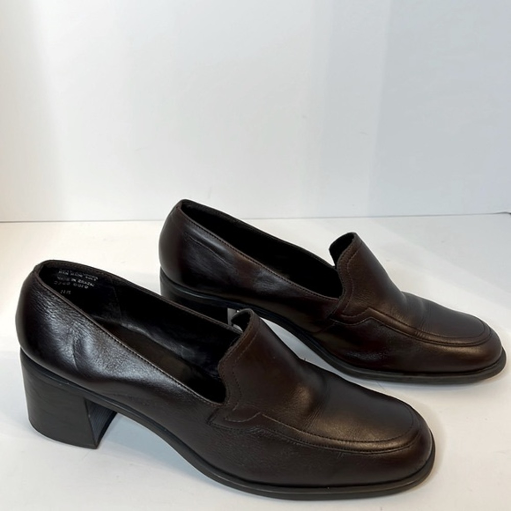 WESLEY &CO BROWN LEATHER UPPER CHUNKY HEEL SHOES SZ 11 M